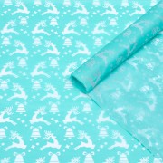 Бумага упаковочная тишью "Олени на голубом",50 х 66 см